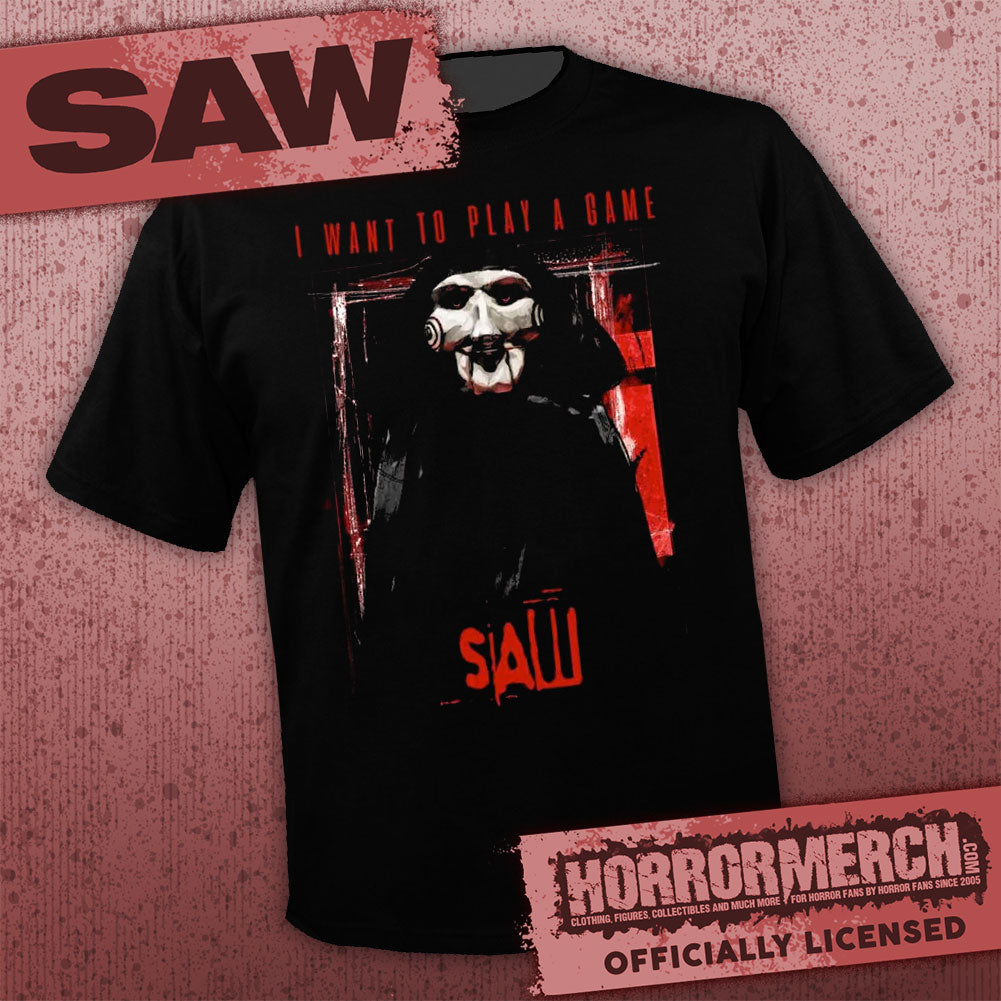 Saw - I Want To Play A Game (Closeup) Mens Shirt – Horrormerch.com