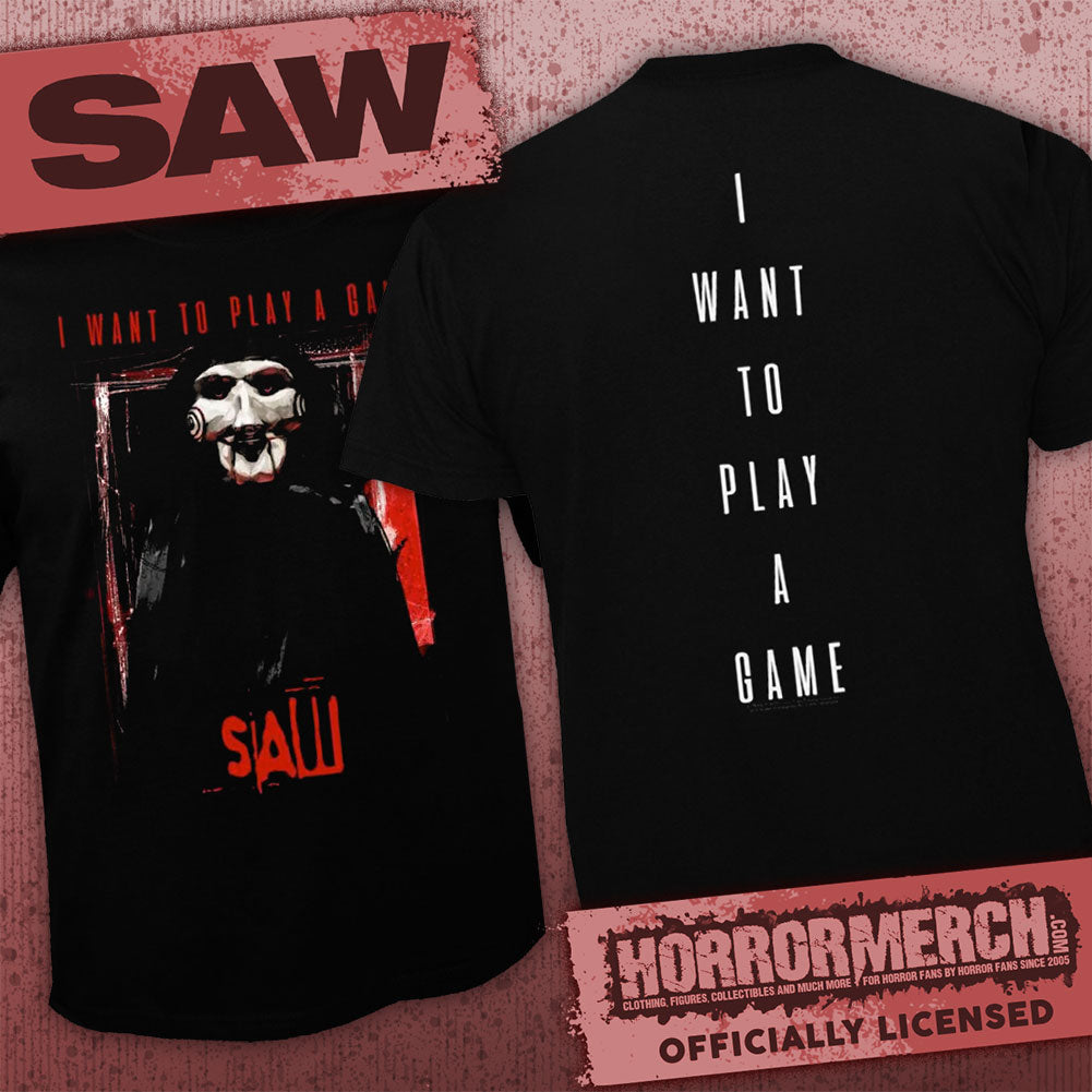 Saw - I Want To Play A Game (Closeup) (Front And Back Print) Mens Shirt