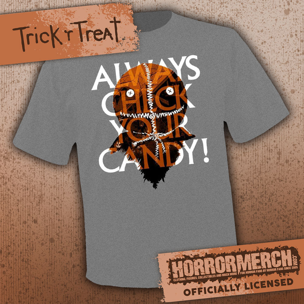 Trick R Treat - Check Your Candy (Face) Mens Shirt (Gray)