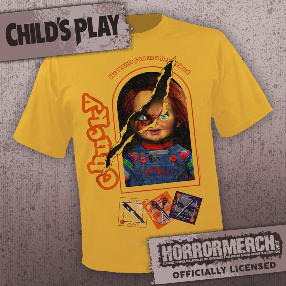 Childs Play - Good Guys Box (Ripped - Gold) Mens Shirt