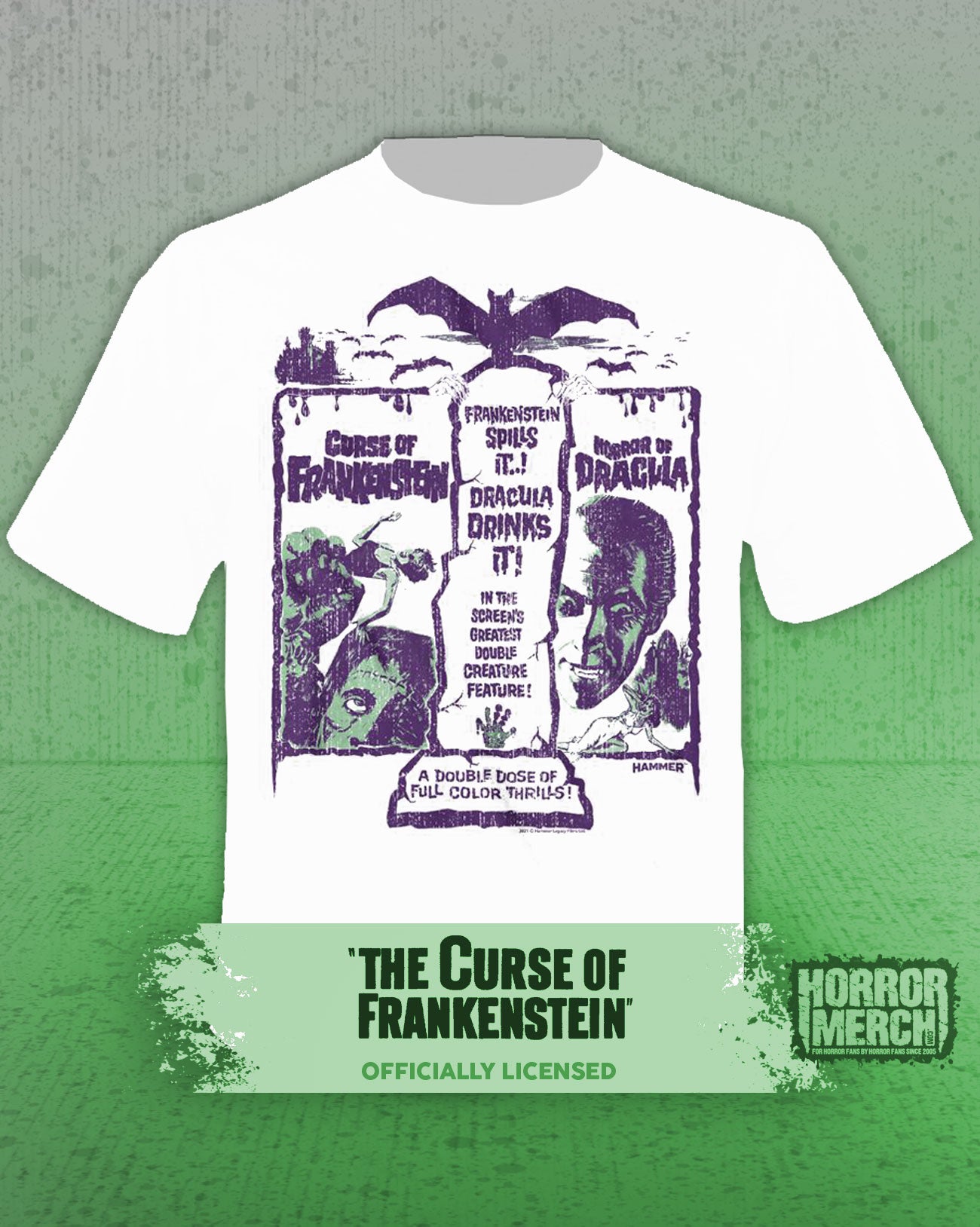 Curse Of Frankenstein - Poster (Purple Art) Mens Shirt (White)