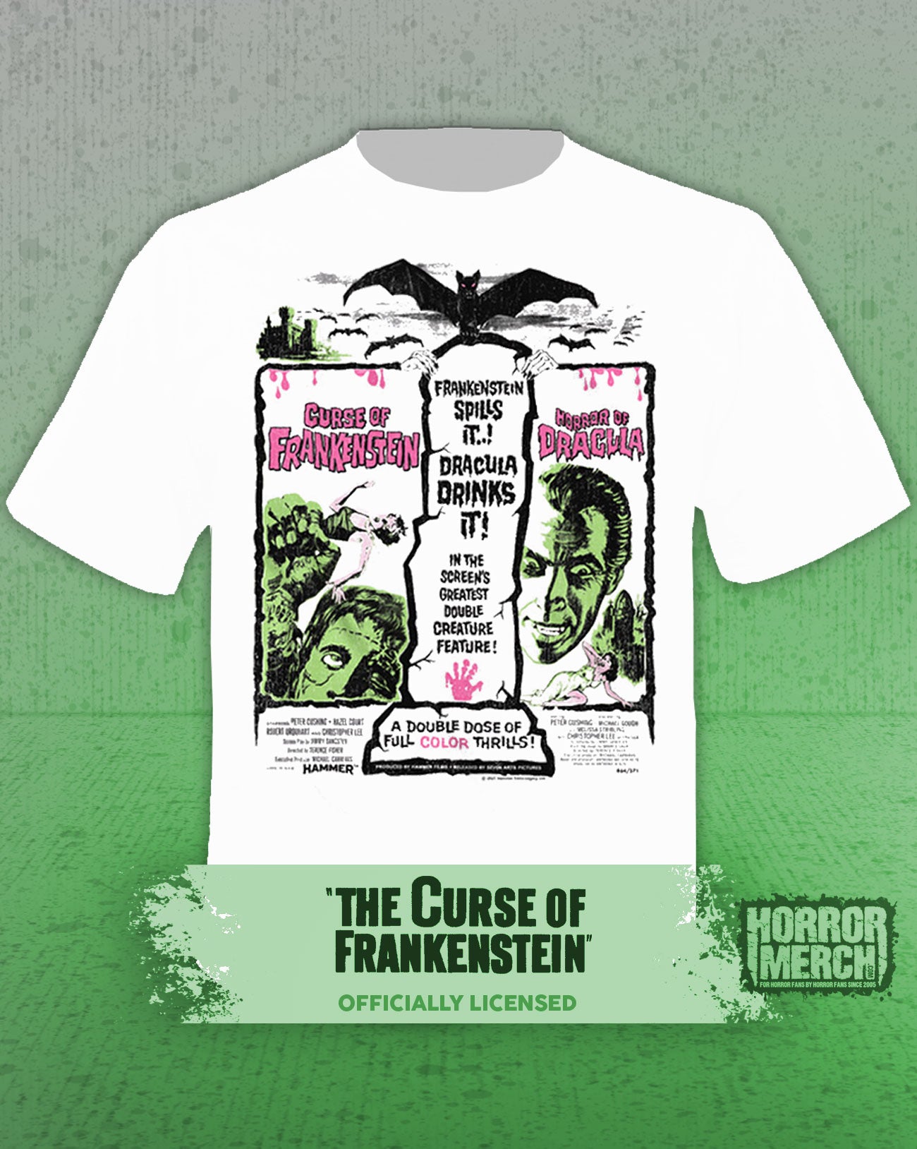 Curse Of Frankenstein - Poster (Pink Art) Mens Shirt (White)