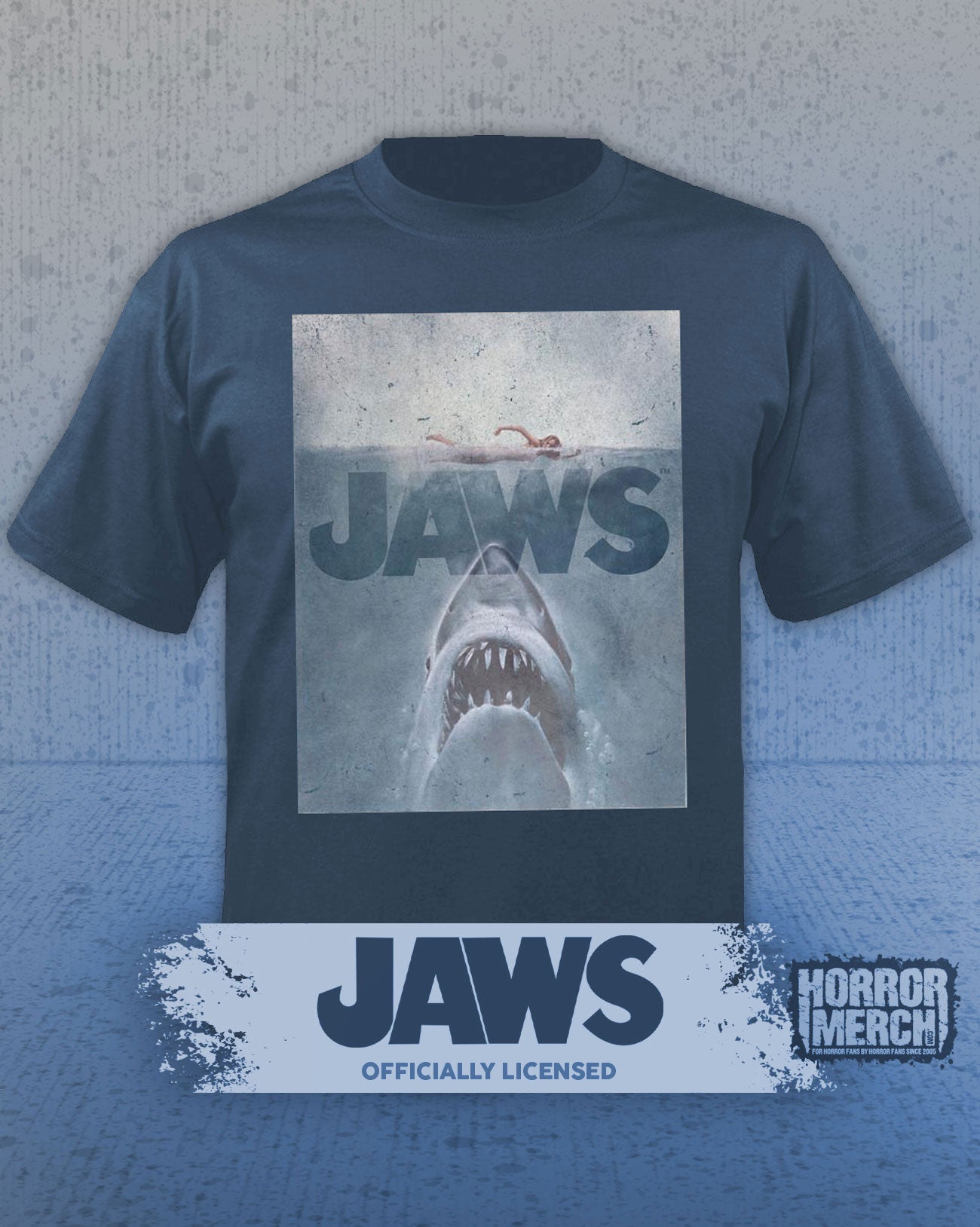 Jaws - Distressed Poster Mens Shirt (Blue)