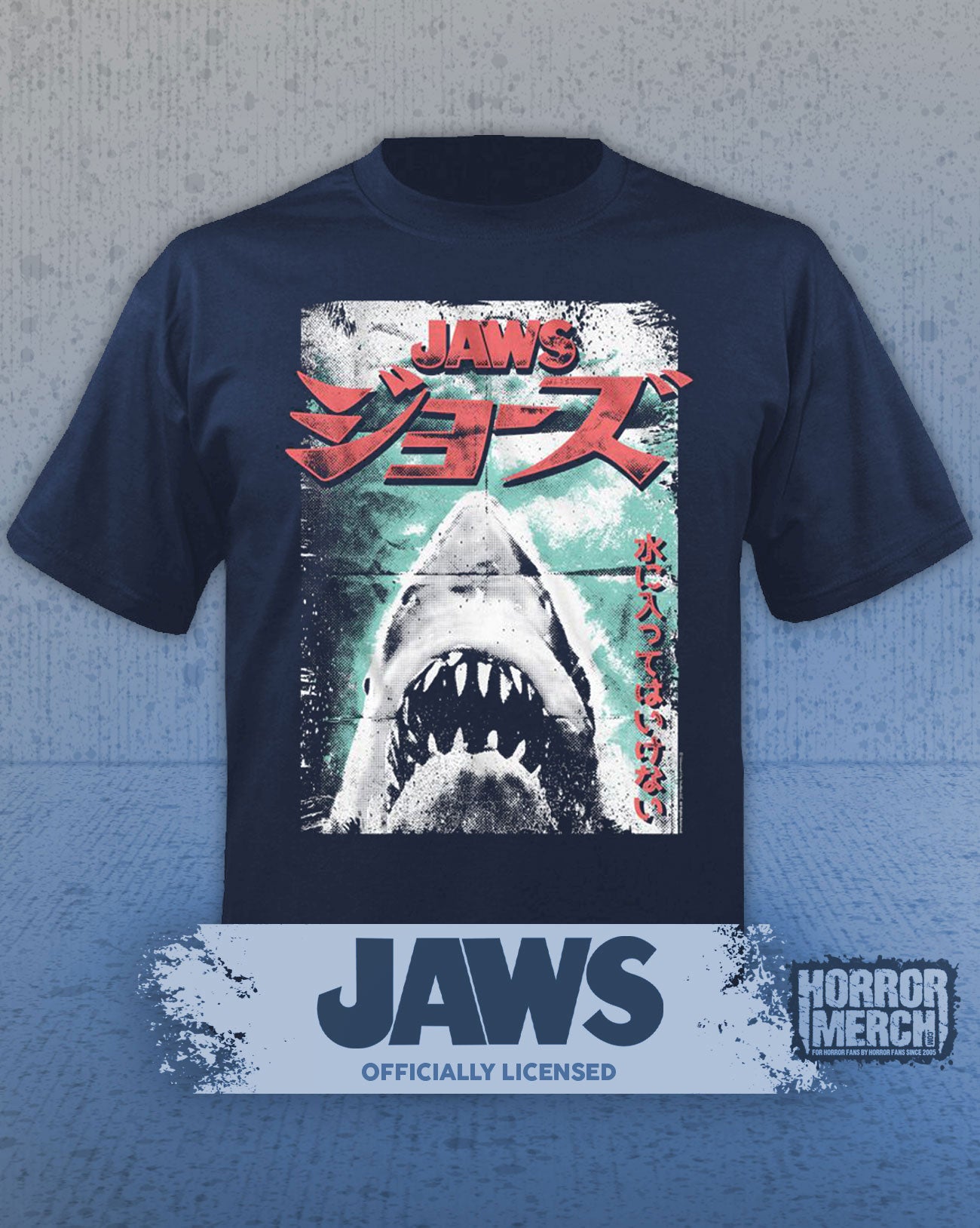 Jaws - Kanji Poster Mens Shirt (Blue)