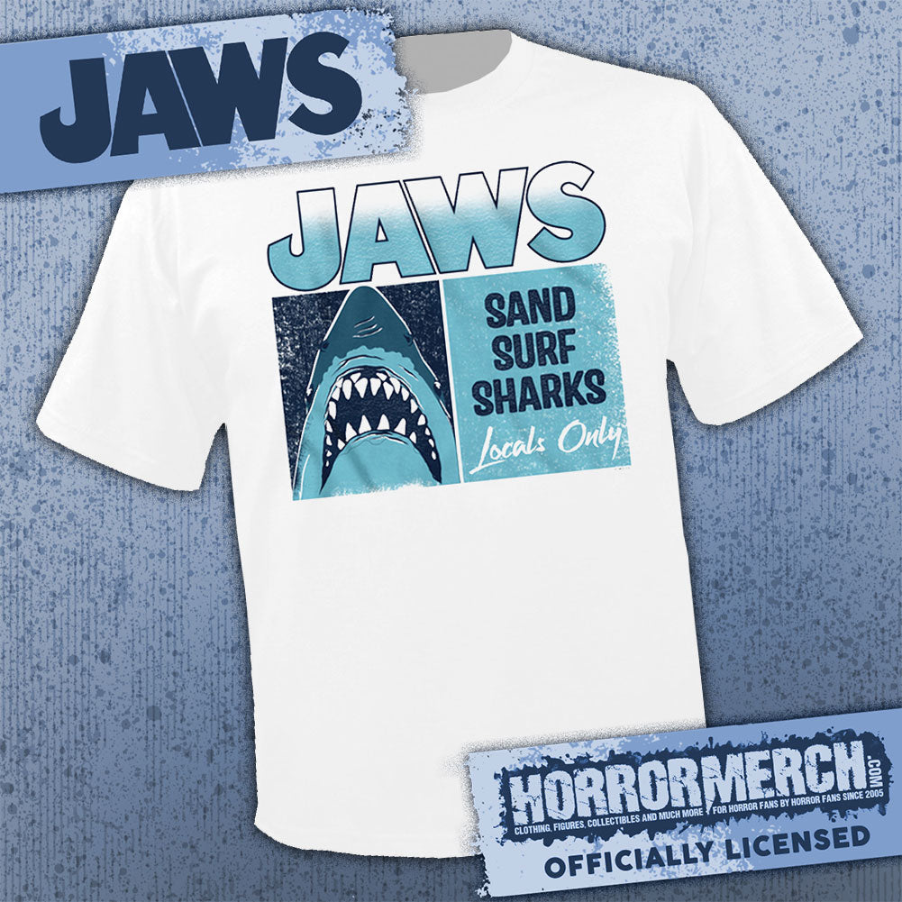 Jaws - Sand Surf Sharks (White) Mens Shirt