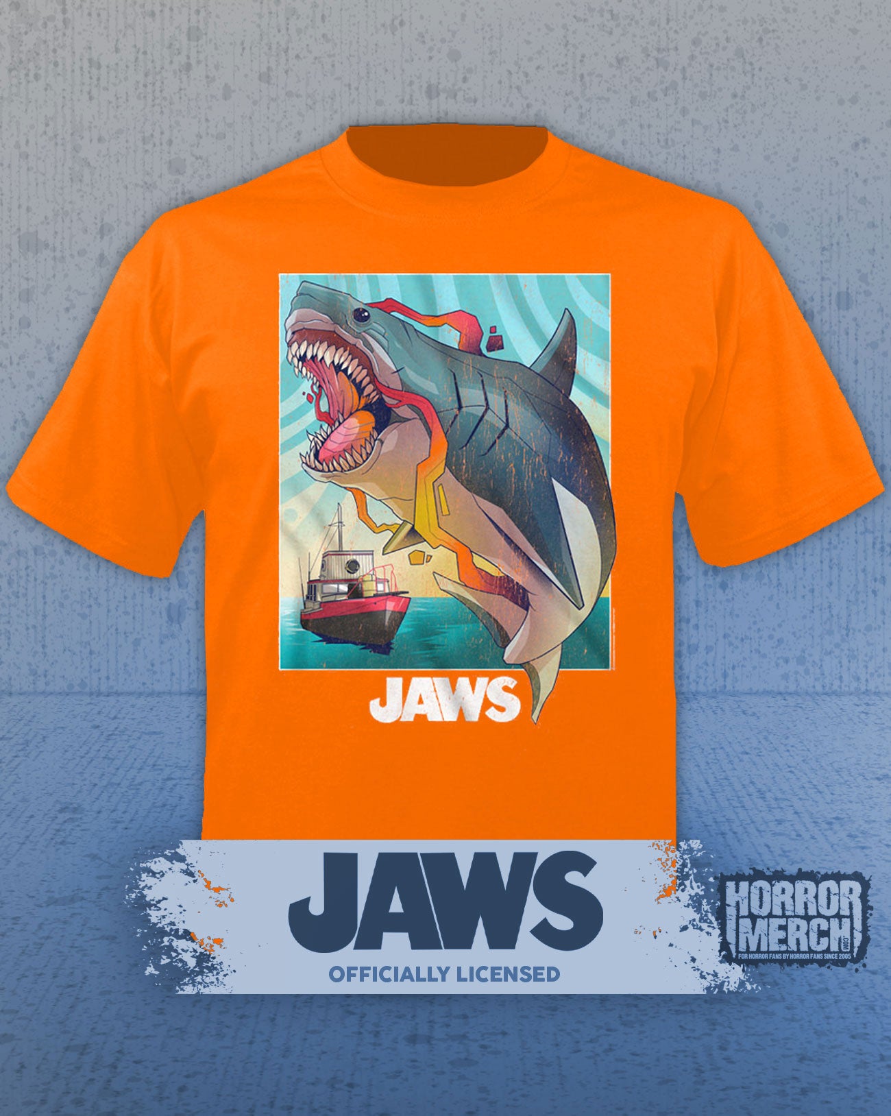 Jaws - Shark Close Up Mens Shirt (Orange)