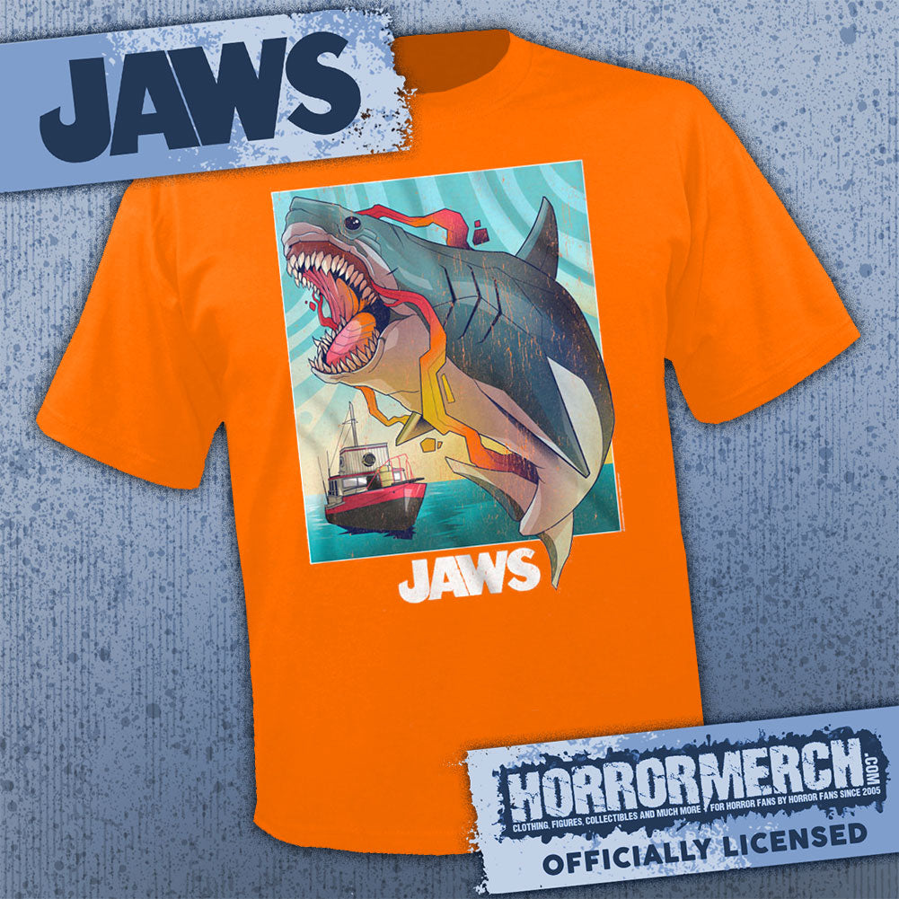 Jaws - Shark Close Up (Orange) Mens Shirt