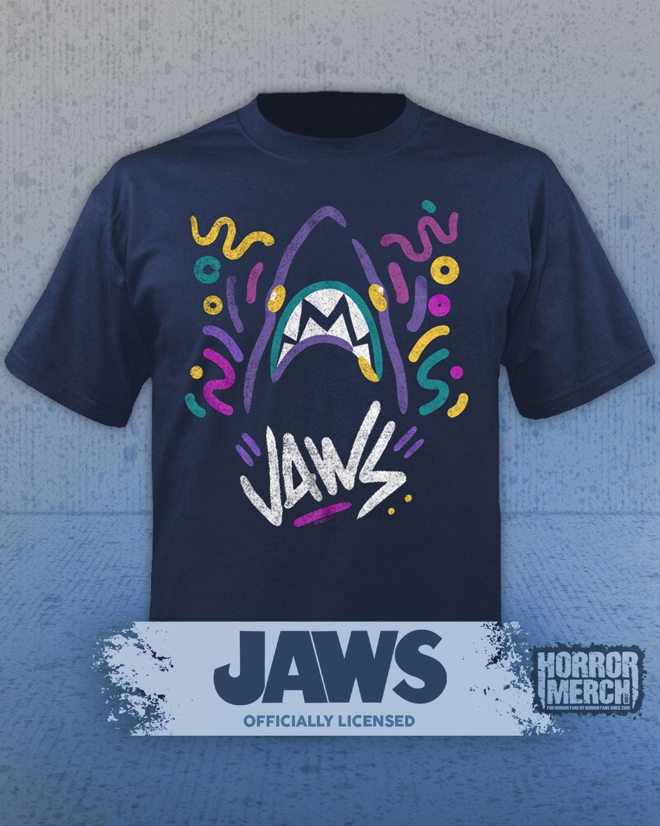 Jaws - Neon Shark Mens Shirt (Blue)