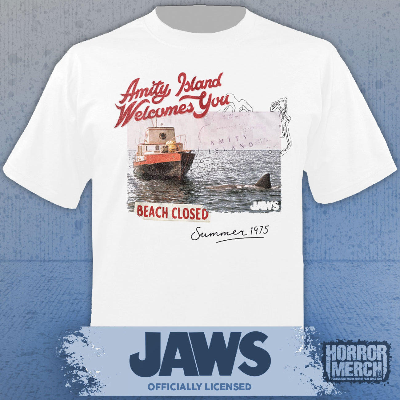 Jaws - Amityville Welcomes You Mens Shirt (White)