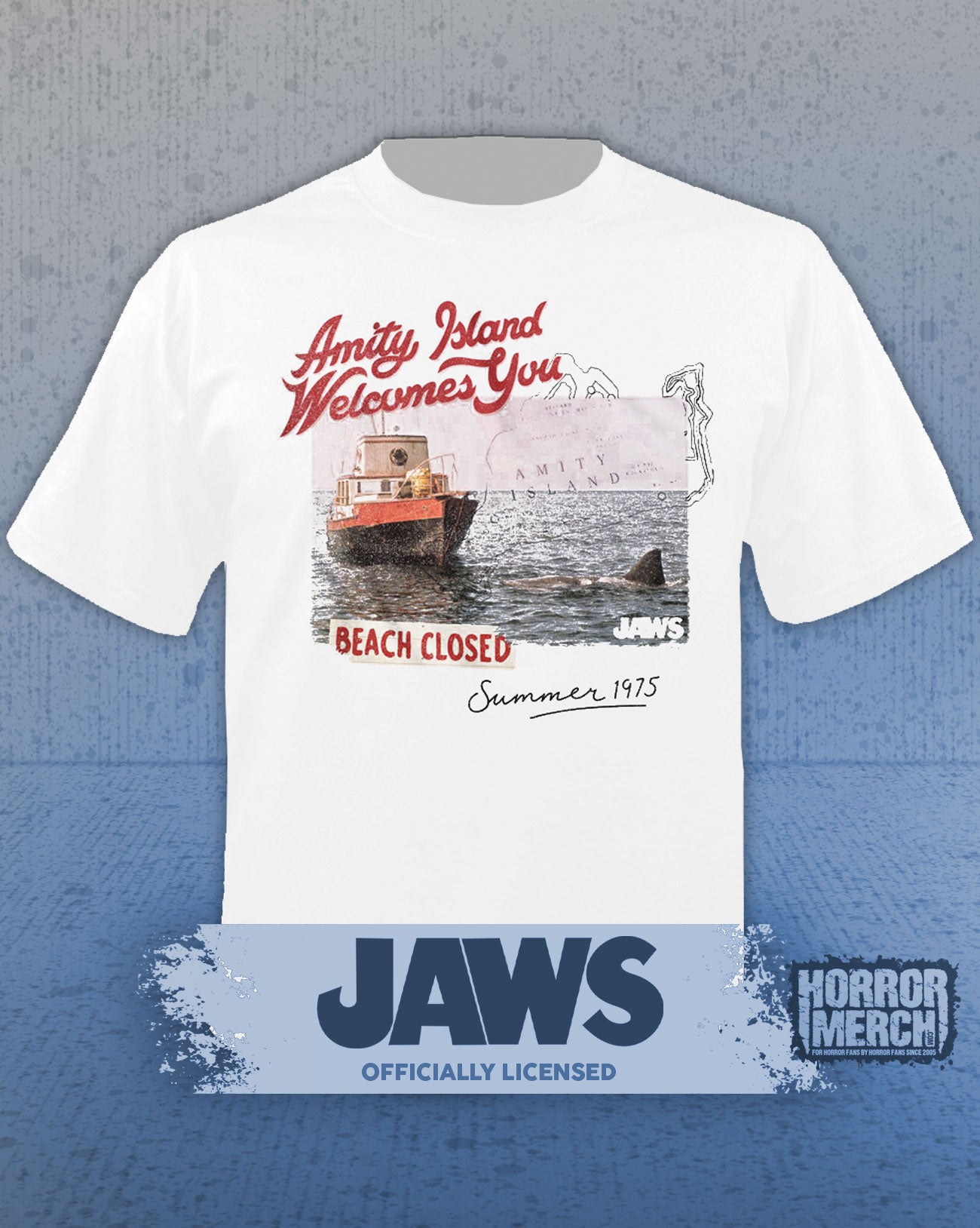 Jaws - Amityville Welcomes You Mens Shirt (White)