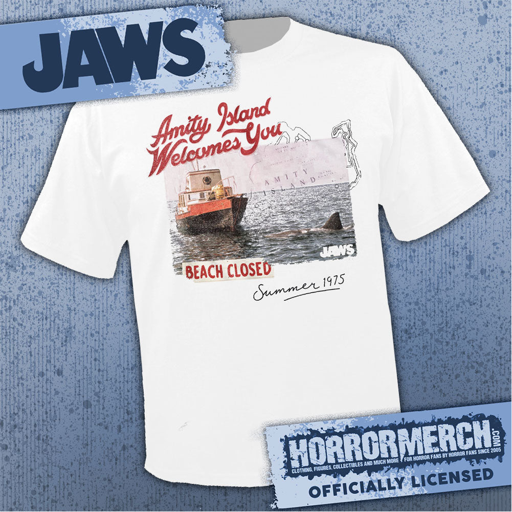 Jaws - Amityville Welcomes You (White) Mens Shirt