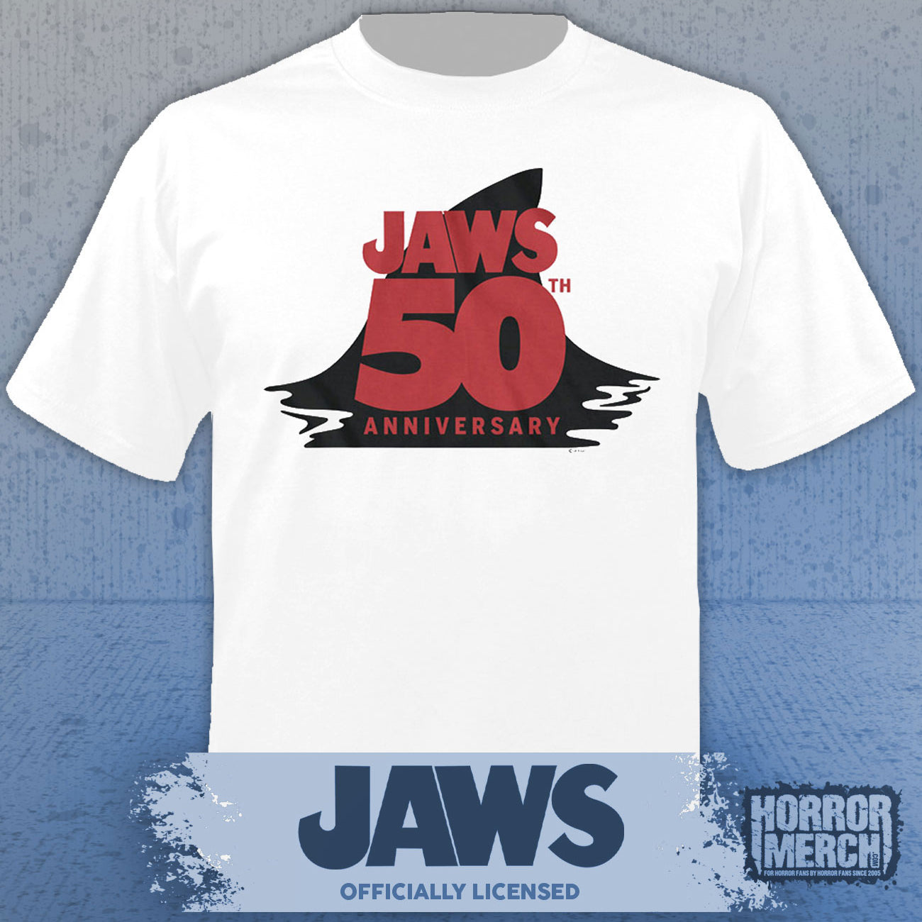 Jaws - 50th Anniversary Fin Mens Shirt (White)