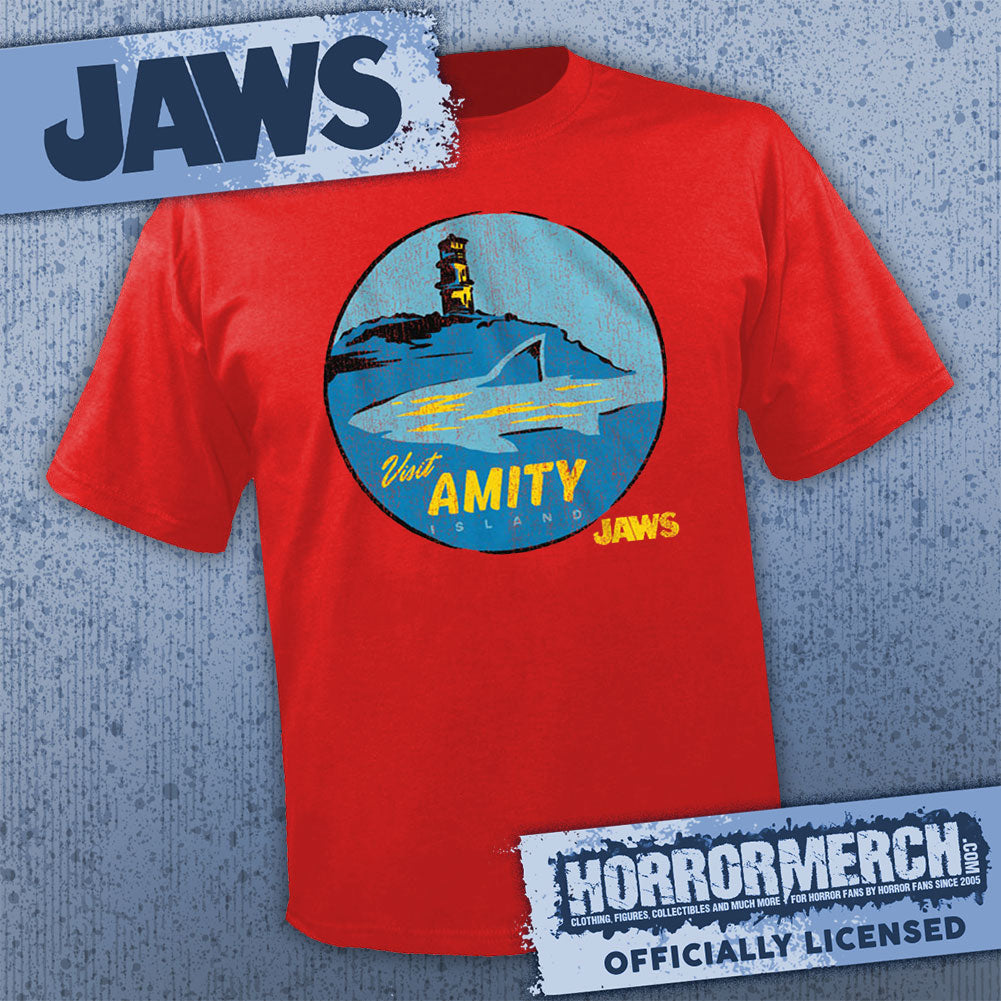 Jaws - Visit Amity (Red) Mens Shirt