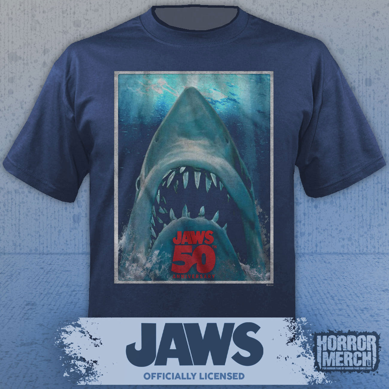 Jaws - 50th Anniversary Poster Mens Shirt (Blue)