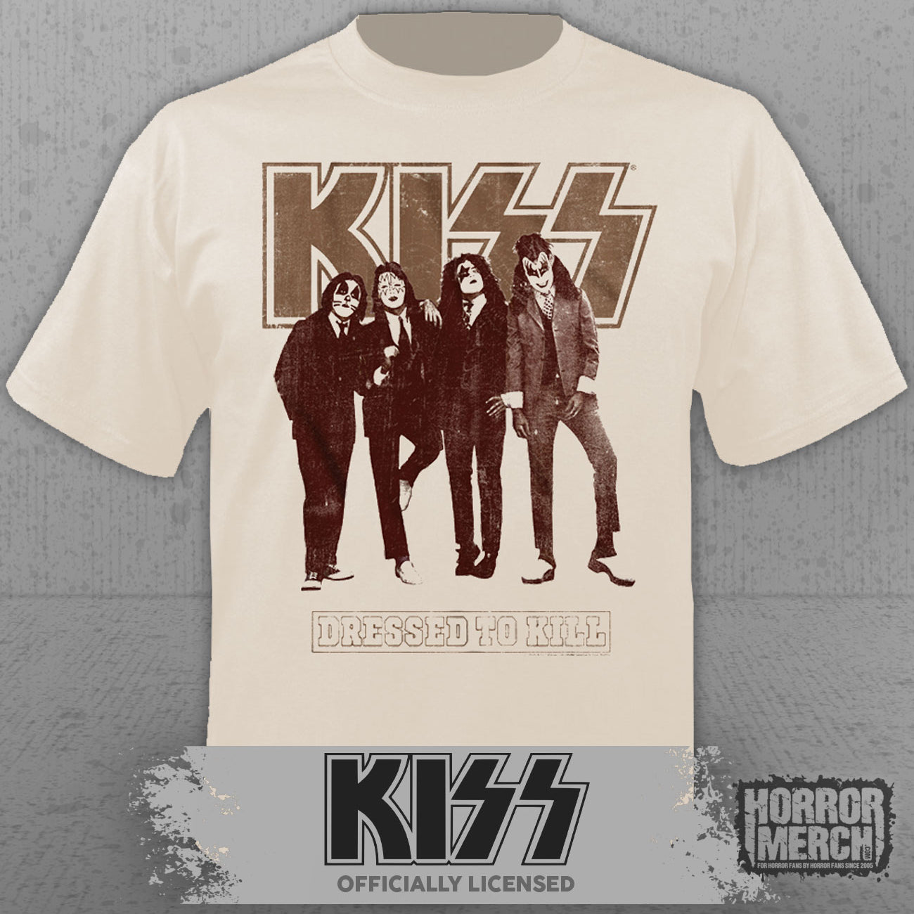 Kiss - Dressed To Kill Mens Shirt (Tan)