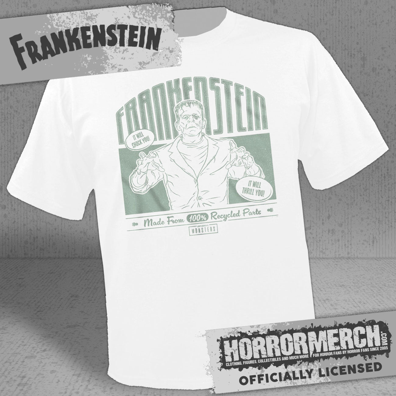 Frankenstein - Made From Recycled Parts (White) Mens Shirt