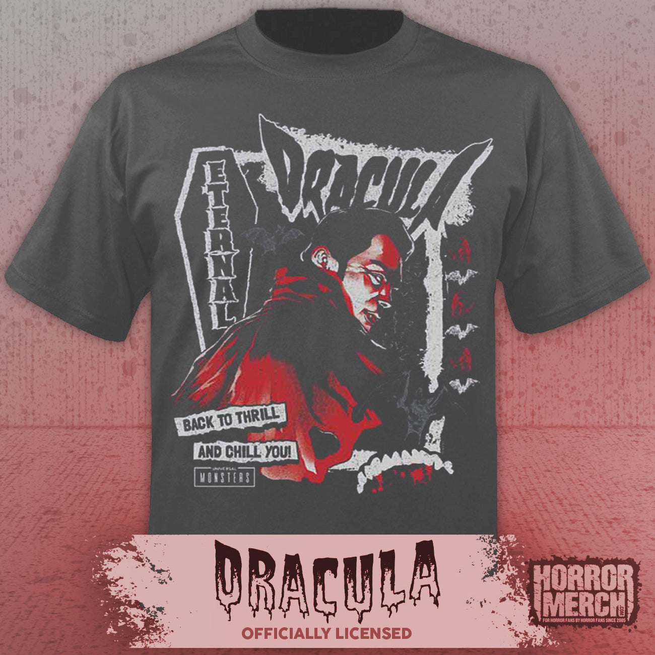 Dracula - Back For Thrills And Chills Mens Shirt (Gray)