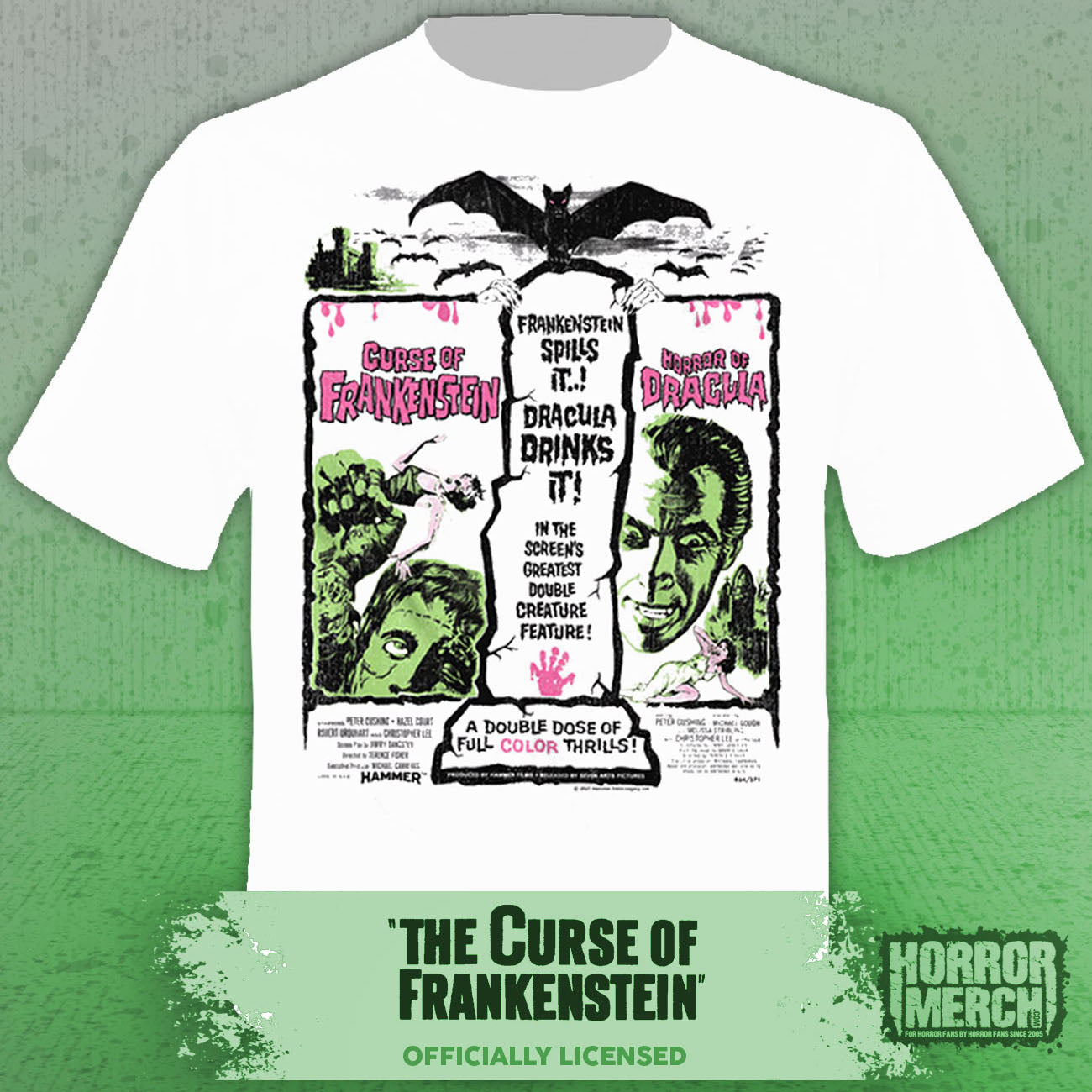 Curse Of Frankenstein - Poster (Pink Art) Mens Shirt (White)