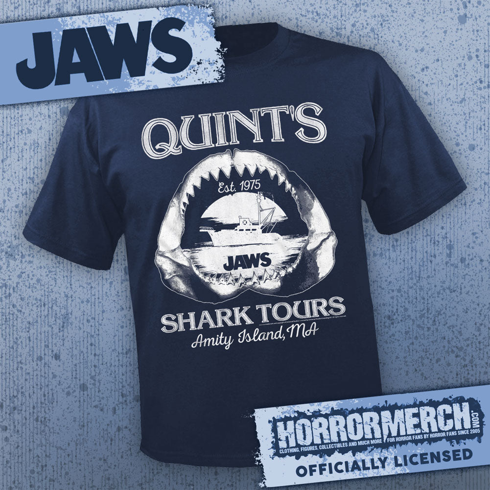 Jaws - Quints Shark Tours (Navy) Mens Shirt