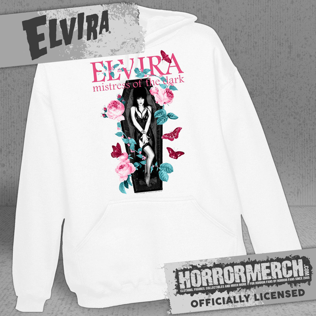 Elvira - Coffin (White) Hooded Sweatshirt