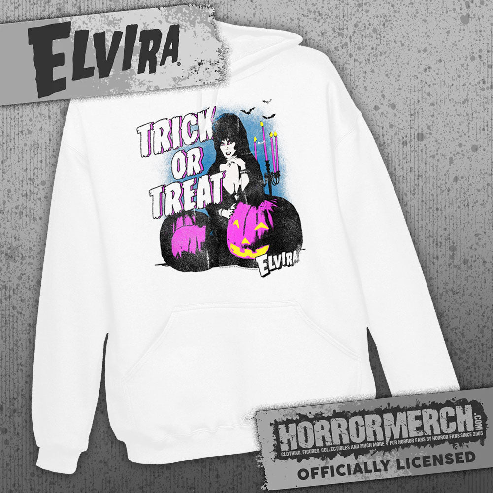 Elvira - Trick Or Treat Pumpkins (White) Hooded Sweatshirt