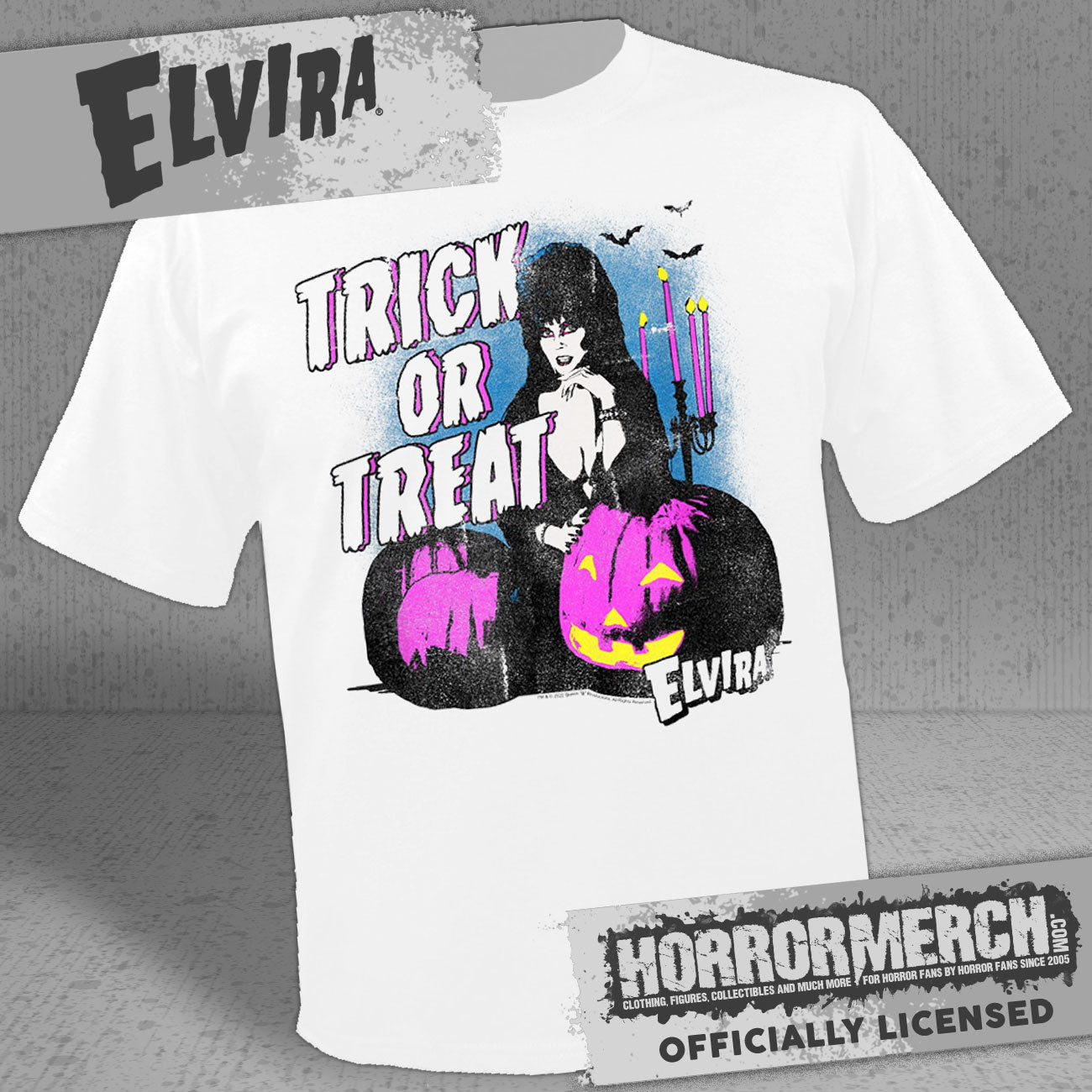Elvira - Trick Or Treat Pumpkins (White) Womens Shirt
