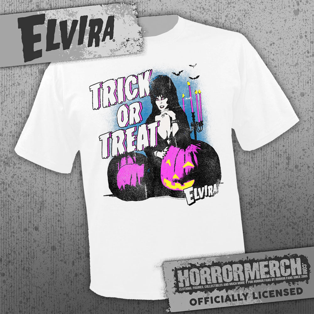 Elvira - Trick Or Treat Pumpkins (White) Womens Shirt