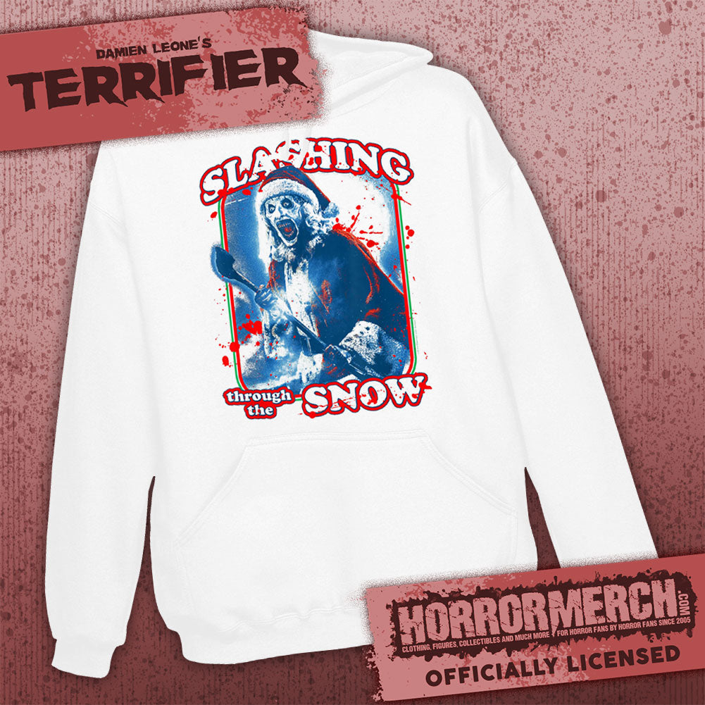 Terrifier - Slashing Through The Snow (White) Hooded Sweatshirt