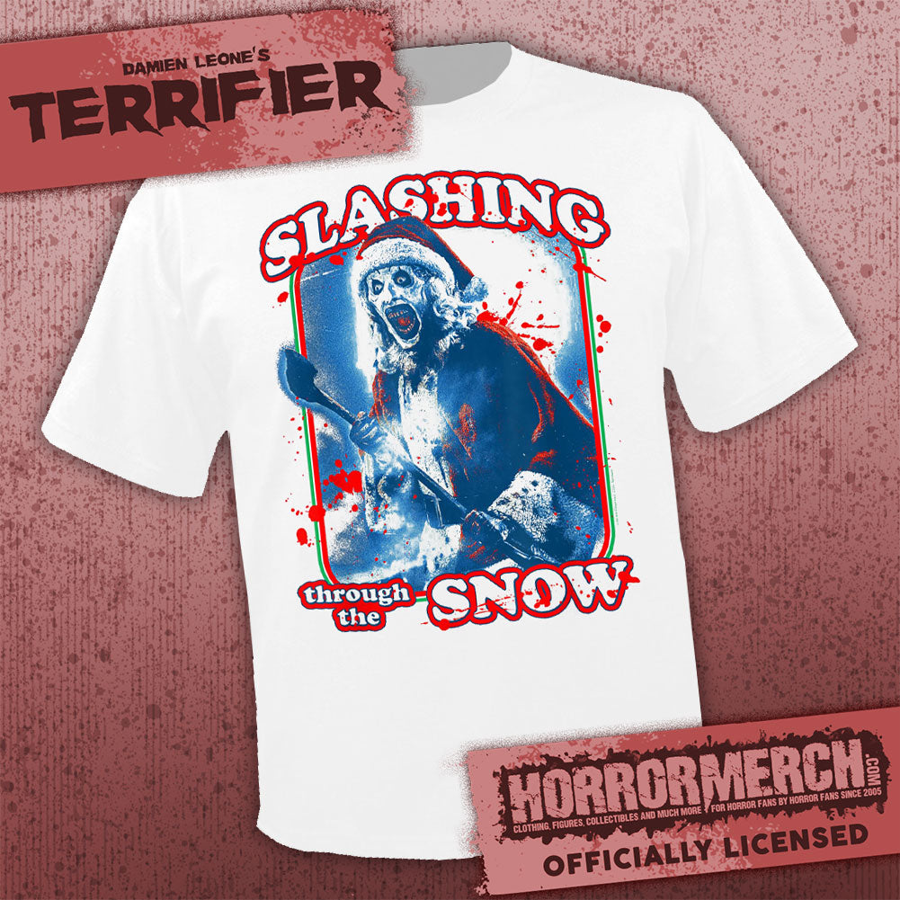 Terrifier - Slashing Through The Snow (White) Mens Shirt
