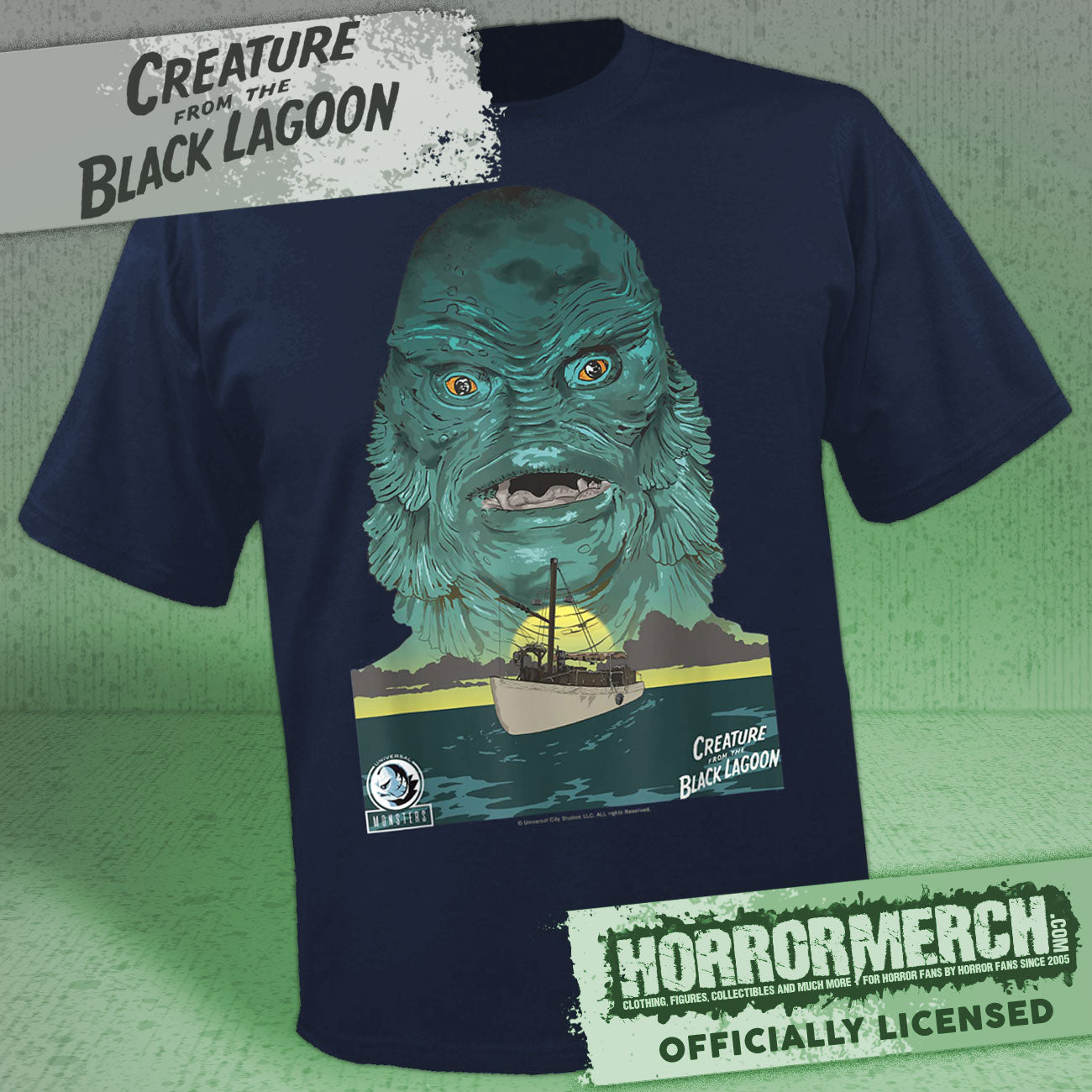 Creature From The Black Lagoon - Boat (Navy) Mens Shirt