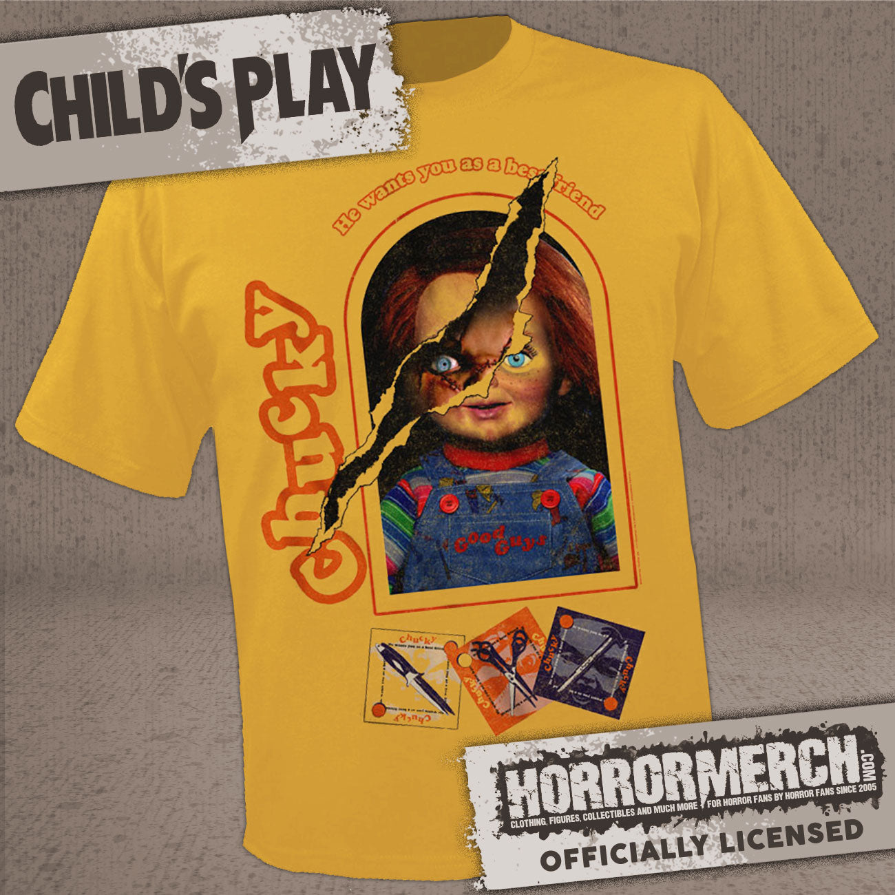 Childs Play - Good Guys Box (Ripped - Gold) Mens Shirt