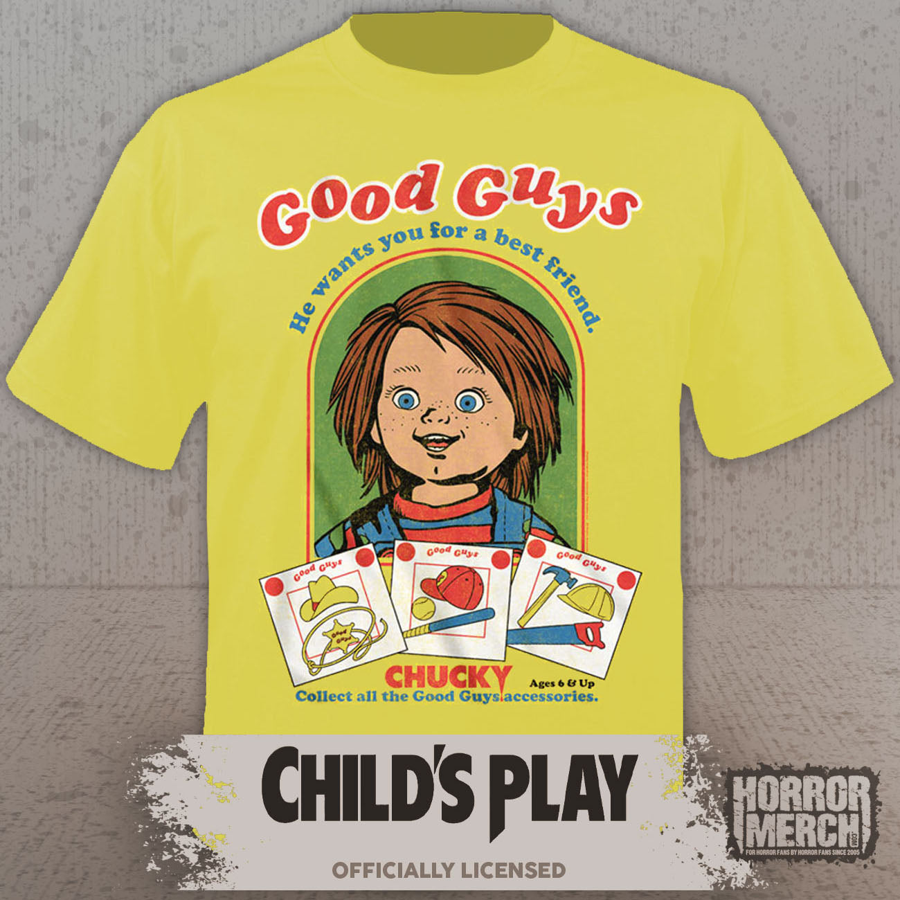 Childs Play - Good Guys Box Mens Shirt (Yellow)