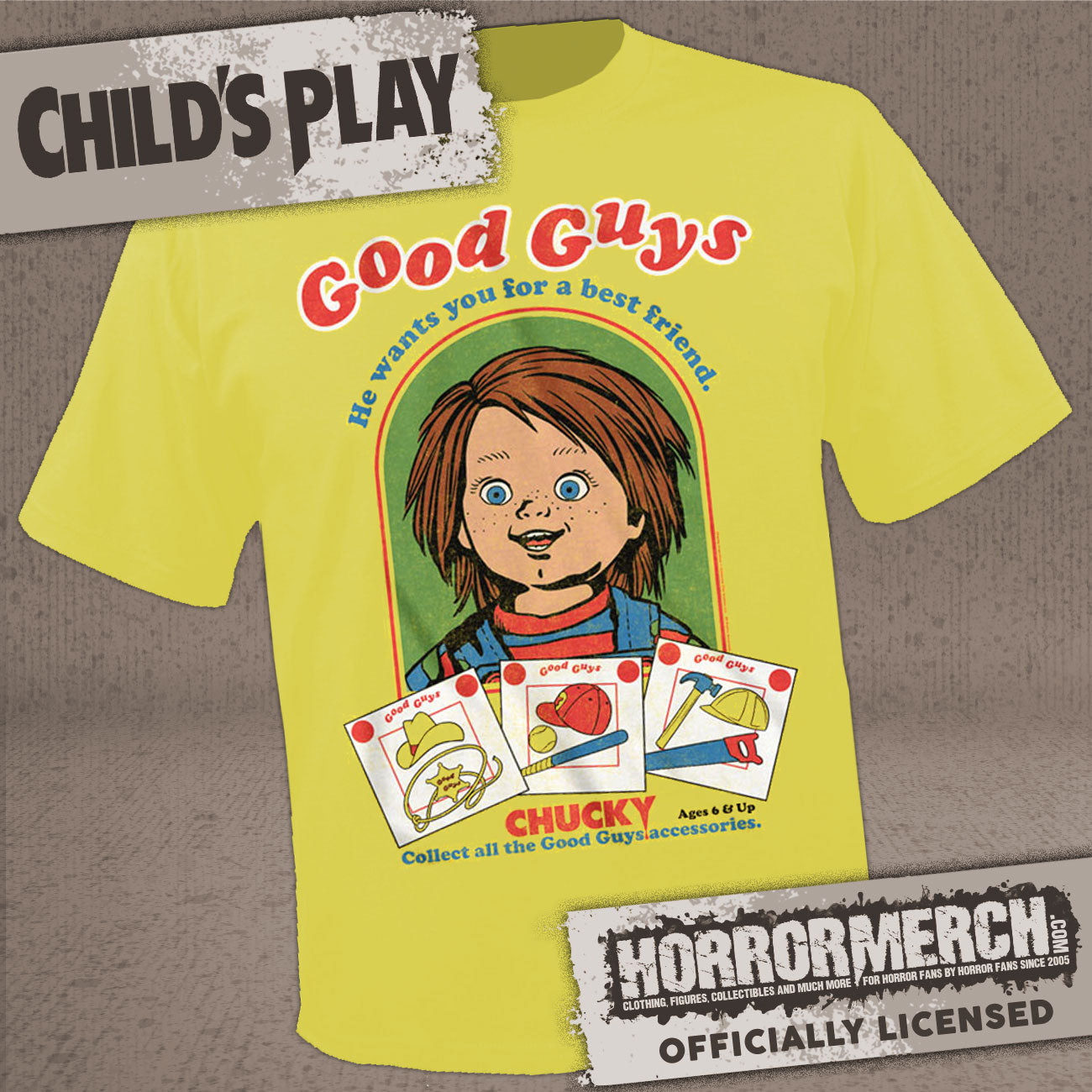 Childs Play - Good Guys Box (Cartoon - Yellow) Mens Shirt