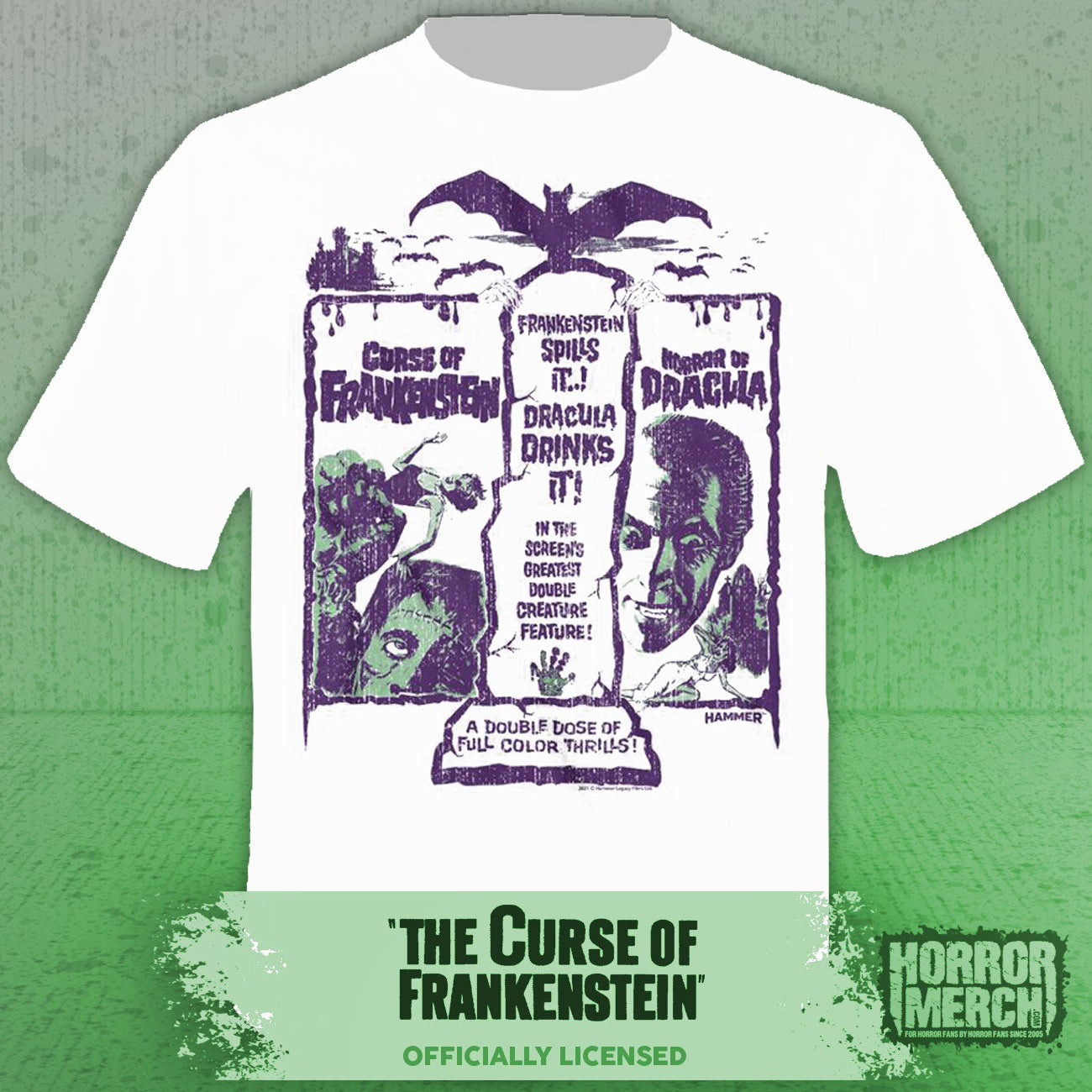 Curse Of Frankenstein - Poster (Purple Art) Mens Shirt (White)