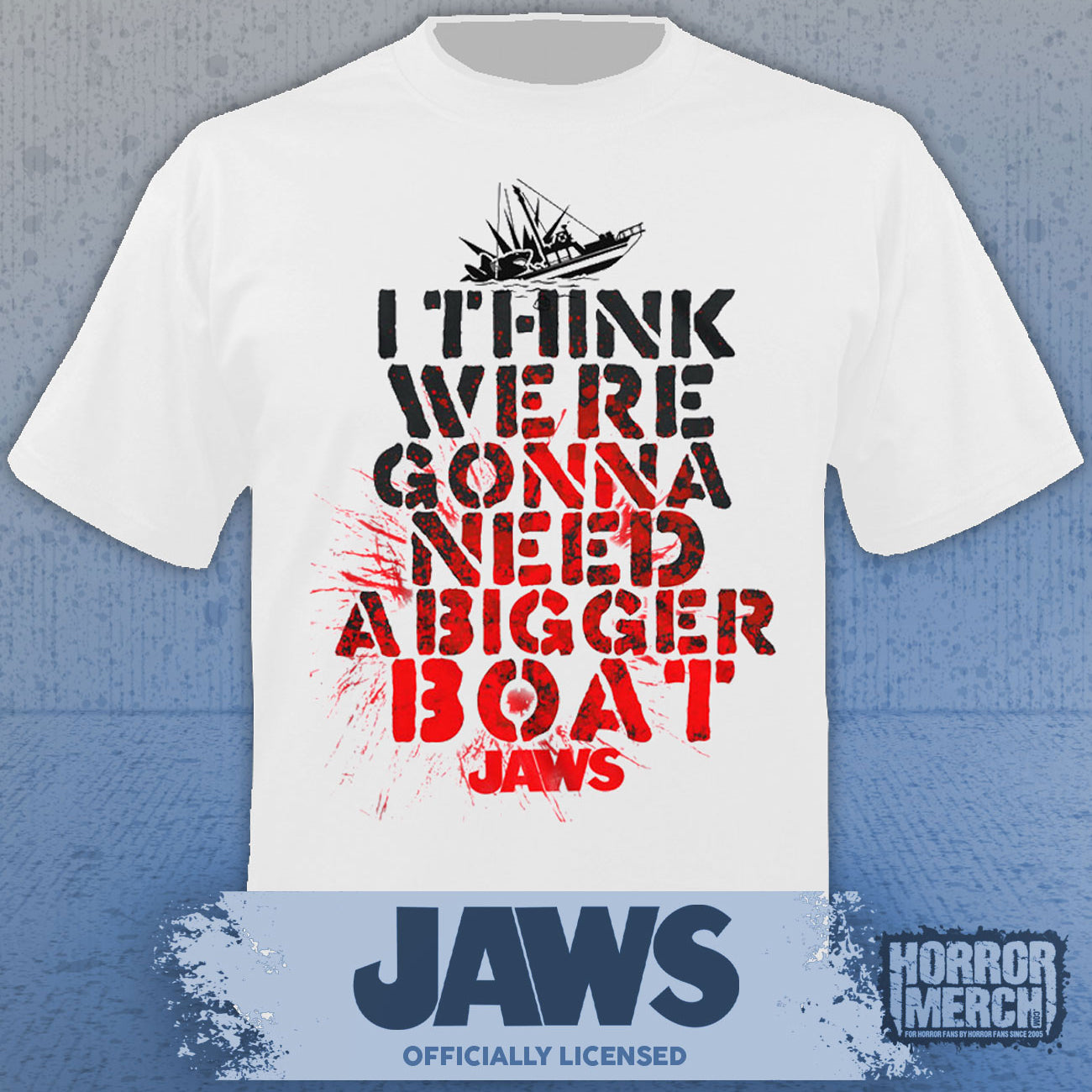 Jaws - Bigger Boat (Splatter) Mens Shirt (White)