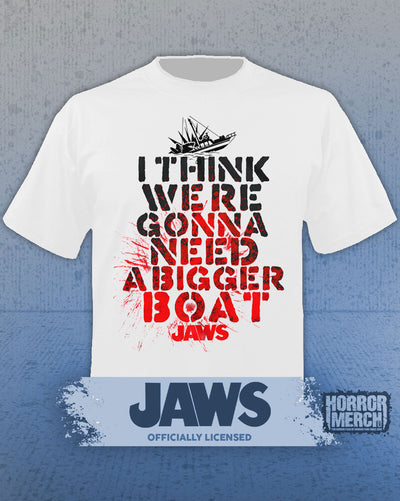 Jaws - Bigger Boat (Splatter) Mens Shirt (White)