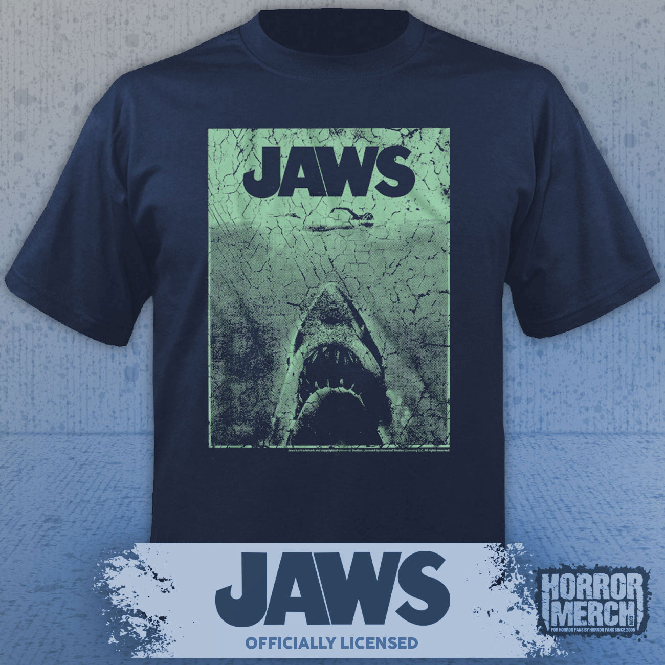 Jaws - Teal Cover (Navy Heather) Mens Shirt (Blue)