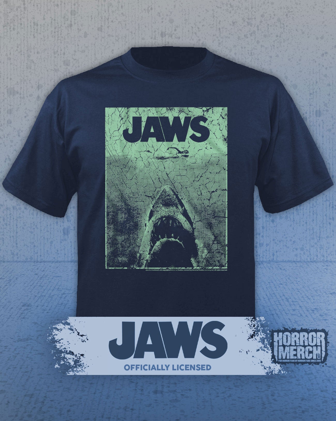 Jaws - Teal Cover (Navy Heather) Mens Shirt (Blue)