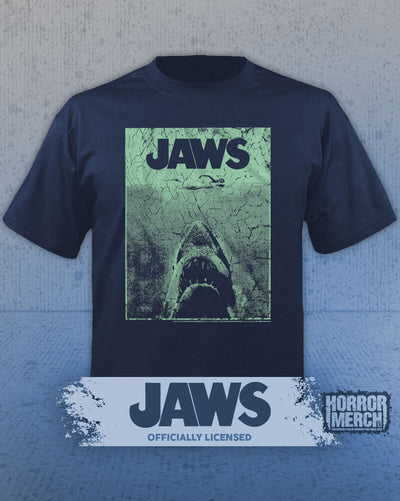 Jaws - Teal Cover (Navy Heather) Mens Shirt (Blue)