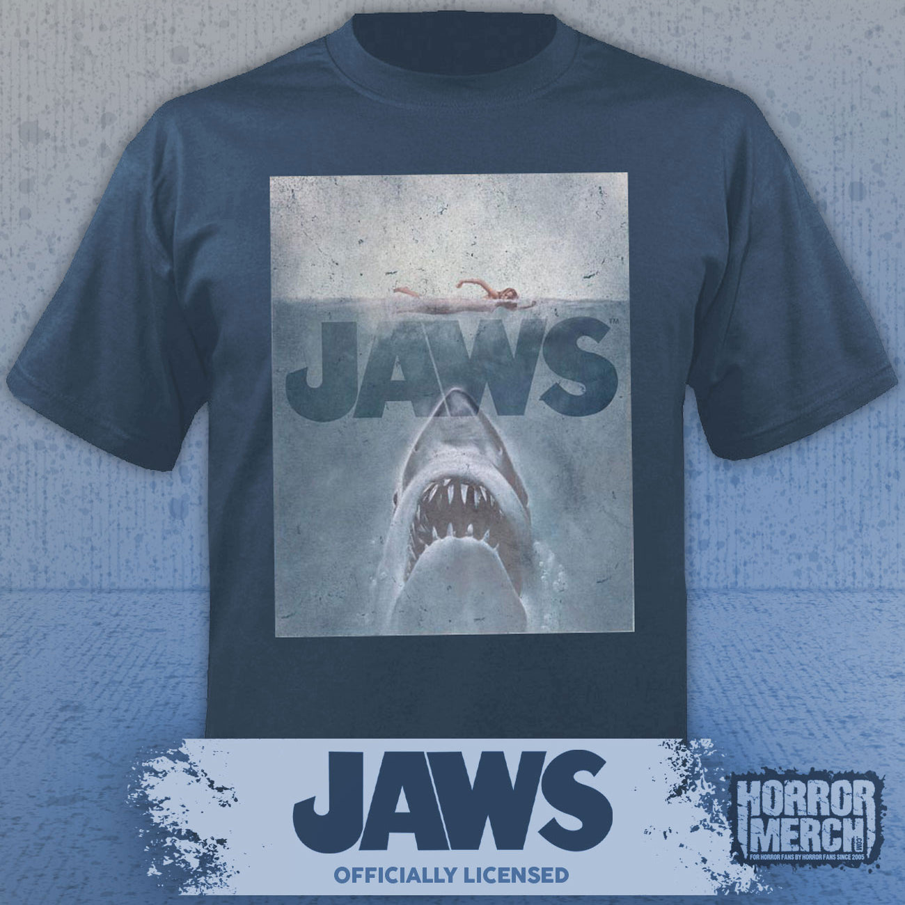 Jaws - Distressed Poster Mens Shirt (Blue)