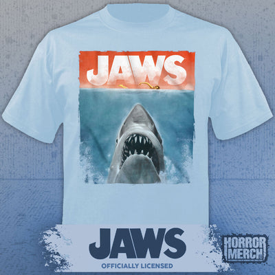 Jaws - Watercolor Poster Mens Shirt (Blue)