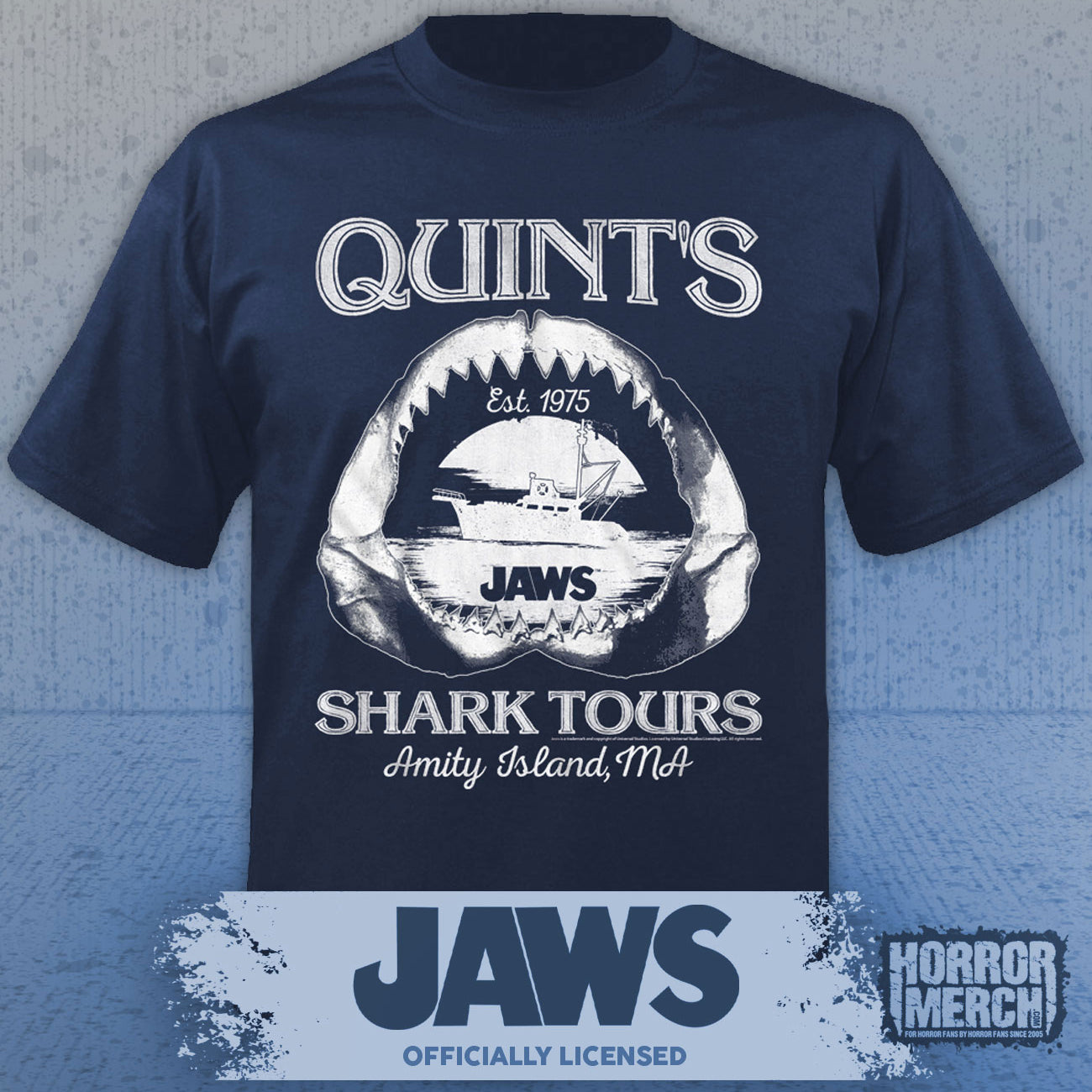 Jaws - Quints Shark Tours Mens Shirt (Blue)