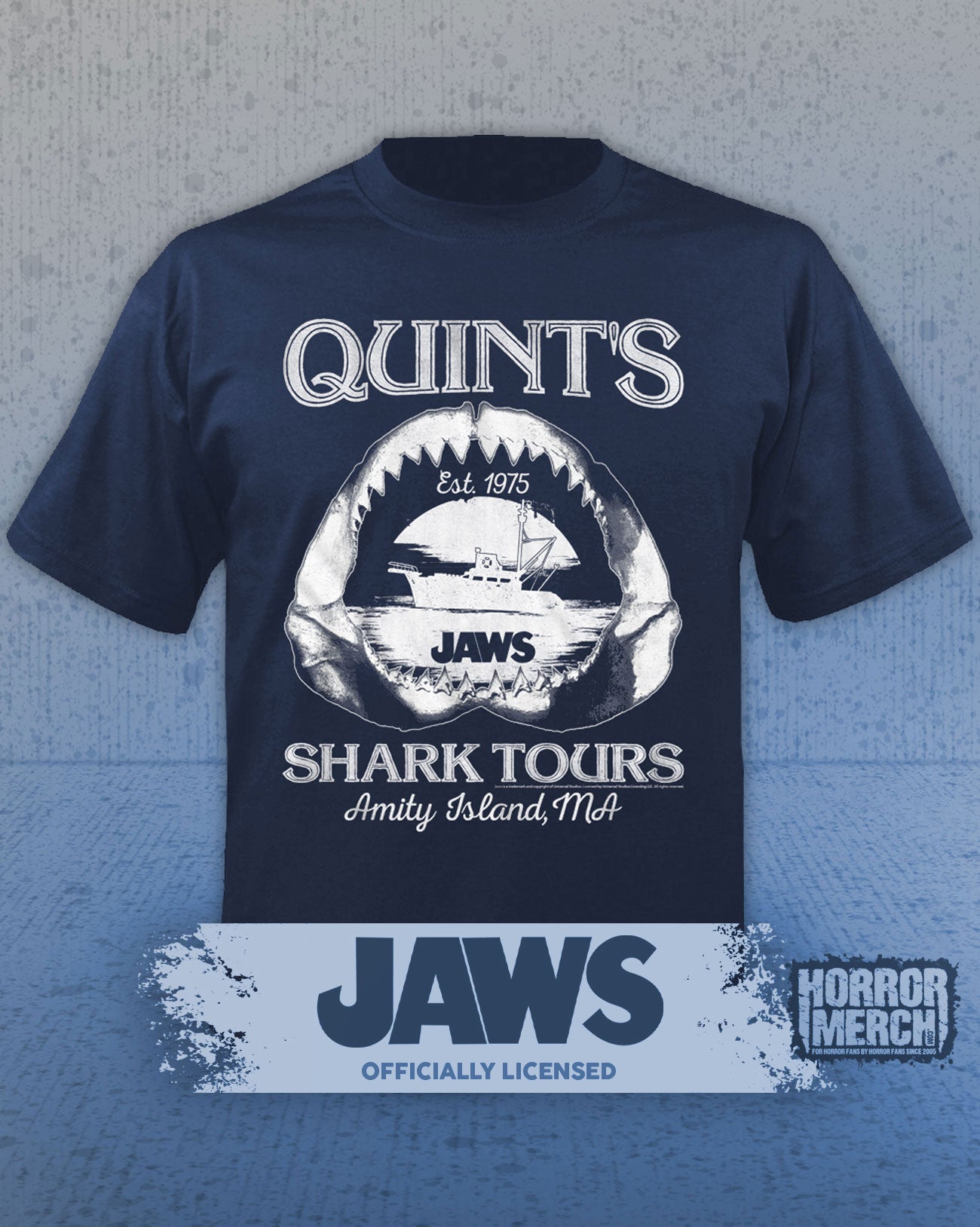 Jaws - Quints Shark Tours Mens Shirt (Blue)