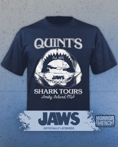 Jaws - Quints Shark Tours Mens Shirt (Blue)