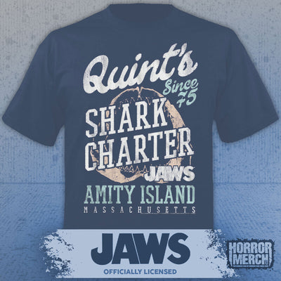 Jaws - Quints Shark Charter Mens Shirt (Blue)