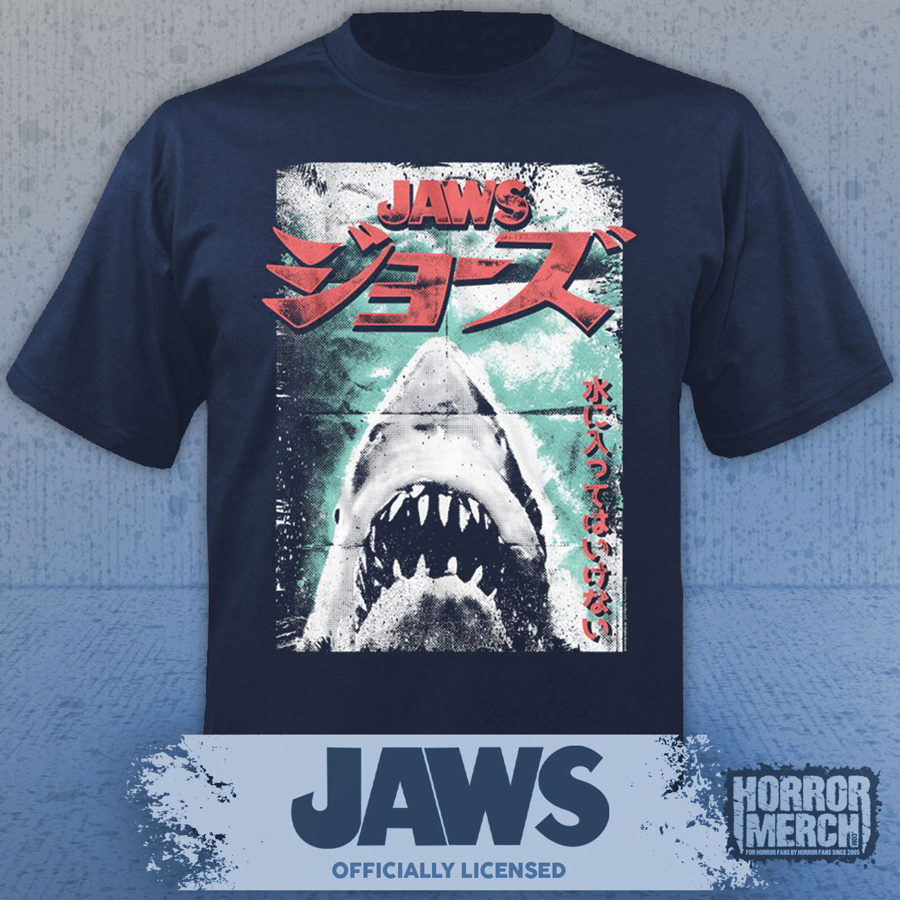 Jaws - Kanji Poster Mens Shirt (Blue)