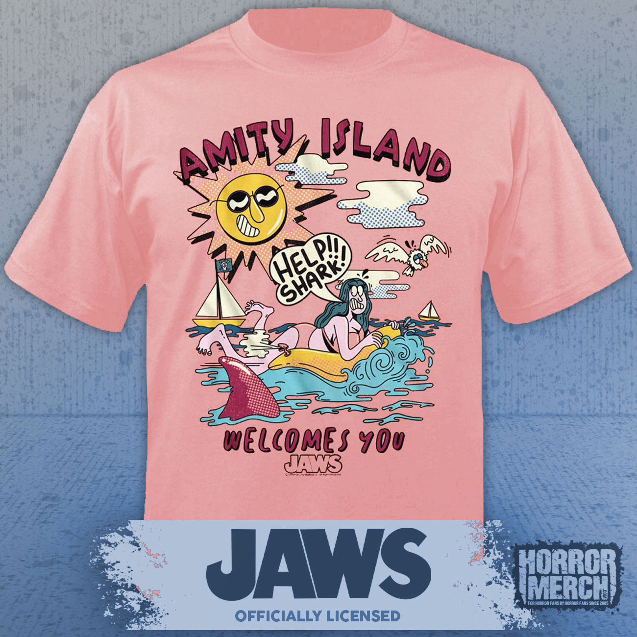 Jaws - Amity Island Welcomes You Mens Shirt (Red)