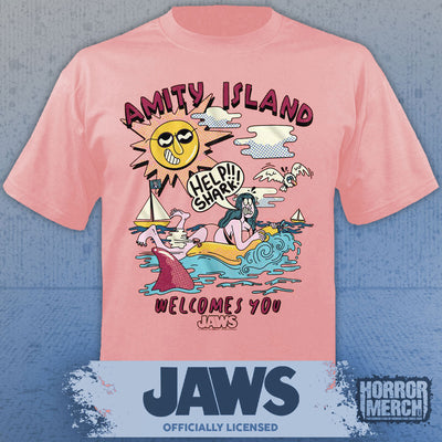 Jaws - Amity Island Welcomes You Mens Shirt (Red)