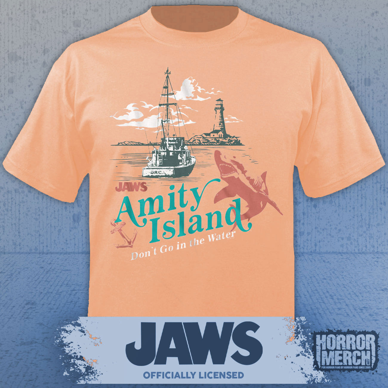 Jaws - Amity Island Boat Mens Shirt (Peach)
