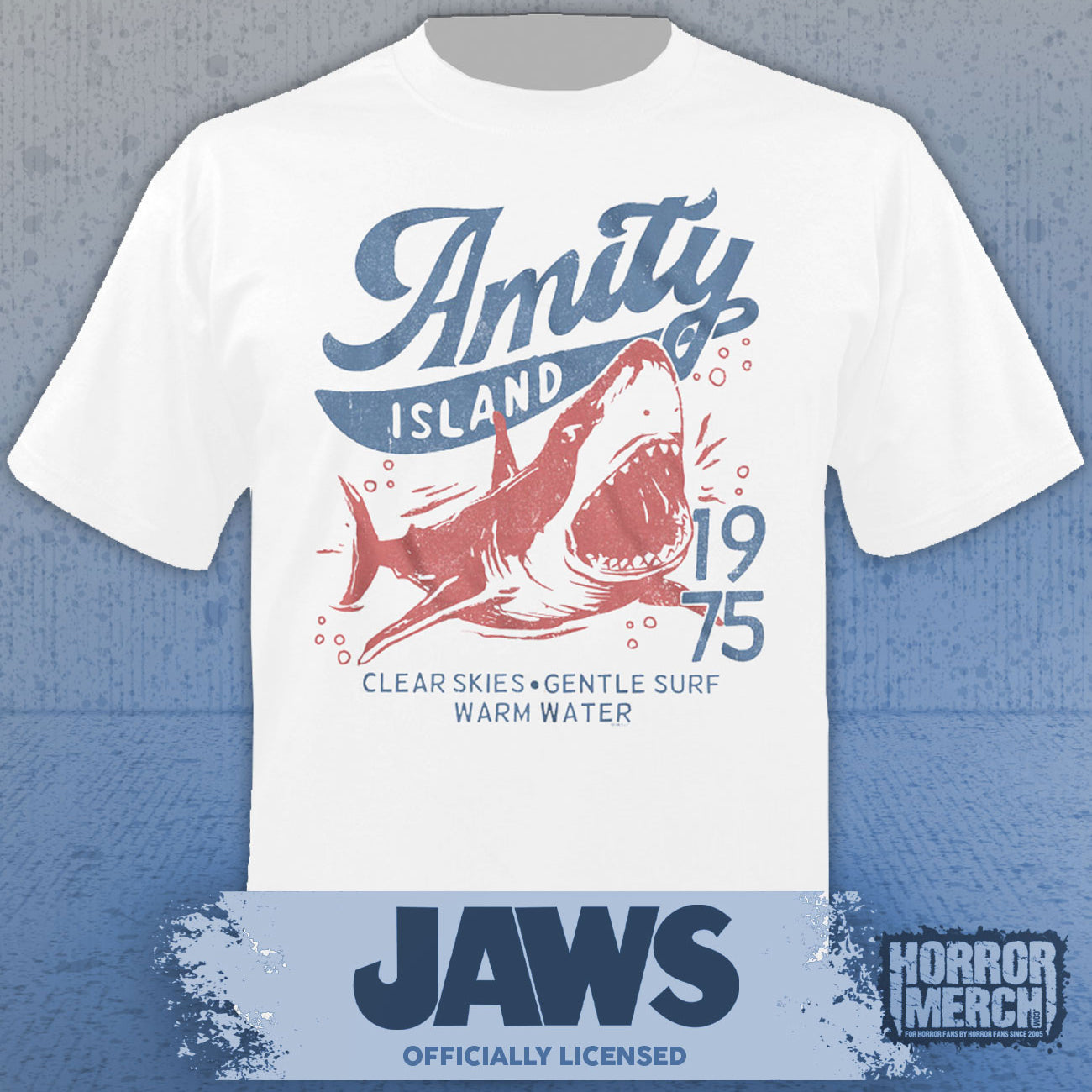 Jaws - Amity 1975 (Shark) Mens Shirt (White)